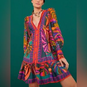 Farm Rio Graphic Foliage Mini Dress NWT